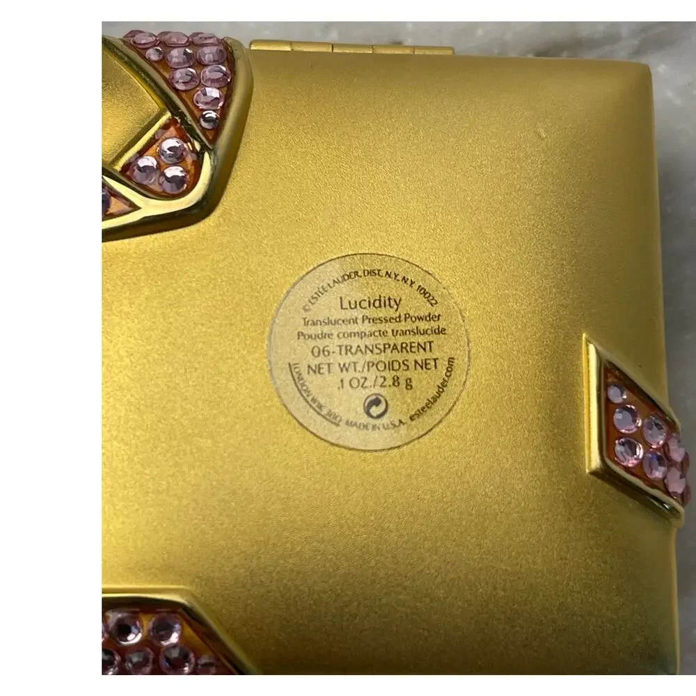 Estee Lauder Pink Ribbon Compact 2002 Powder Gold Crystal Vintage